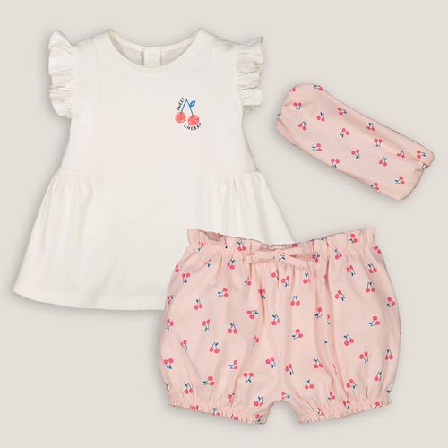 Completo 3 Pezzi T-shirt + Bloomer + Fascia Taglie 1 mese - 54 cm - la redoute collections - Modalova