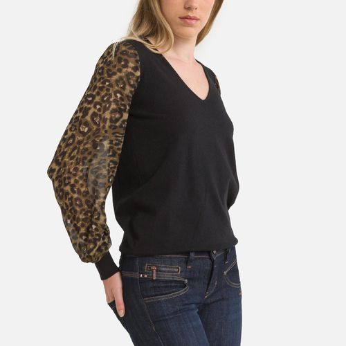 Maglione Con Scollo A V, Maniche Con Stampa Leopardata Donna Taglie S - freeman t. porter - Modalova