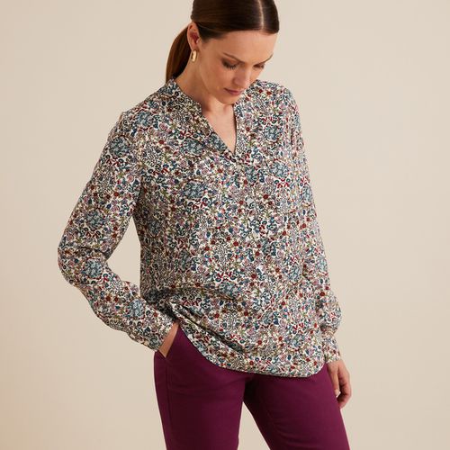 Blusa scollo a V, stampa floreale, maniche lunghe - ANNE WEYBURN - Modalova