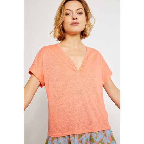 T-shirt In Lino Con Scollo A V, Maniche Corte Tins Donna Taglie M - ekyog - Modalova