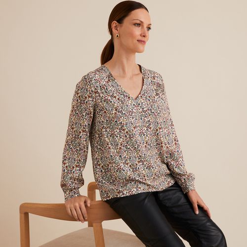 Blusa scollo a V, stampa floreale, maniche lunghe - ANNE WEYBURN - Modalova