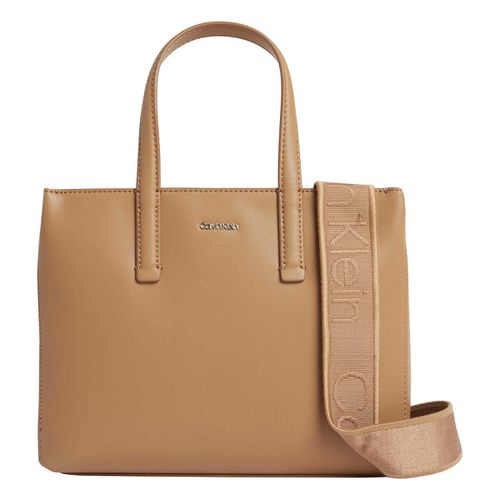 Borsa tote con manico e tracolla in tela siglata - CALVIN KLEIN - Modalova