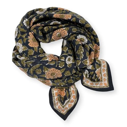 Grande foulard cotone LATIKA Cœur Réglisse - APACHES COLLECTIONS - Modalova