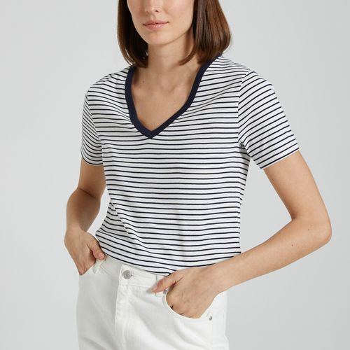 T-shirt Iconique, Scollo A V A Righe Sottili Donna Taglie XS - petit bateau - Modalova