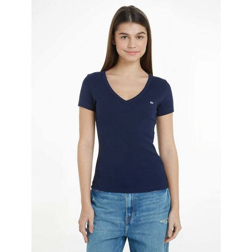 T-shirt Scollo A V, Con Logo Donna Taglie S - tommy jeans - Modalova