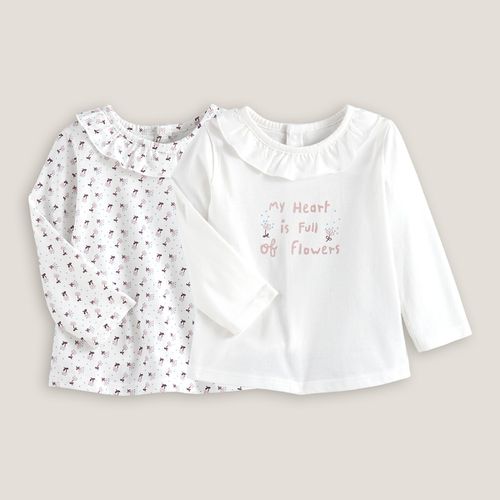 Confezione Da 2 T-shirt Maniche Lunghe Con Volant Al Collo Taglie 0 mesi - 50 cm - la redoute collections - Modalova