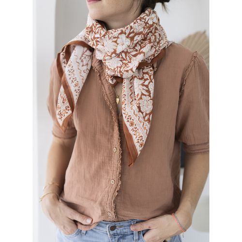 Grande Foulard Cotone Stampato Salvador Terracotta - bindi atelier - Modalova