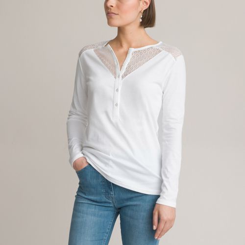 T-shirt bimateriale, girocollo, maniche lunghe - ANNE WEYBURN - Modalova