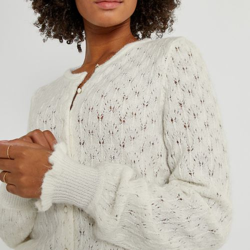 Cardigan in maglia pointelle, polsini con volant - LA REDOUTE COLLECTIONS - Modalova