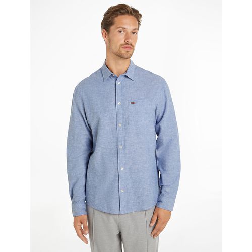 Camicia Dritta In Cotone Lino Uomo Taglie M - tommy jeans - Modalova