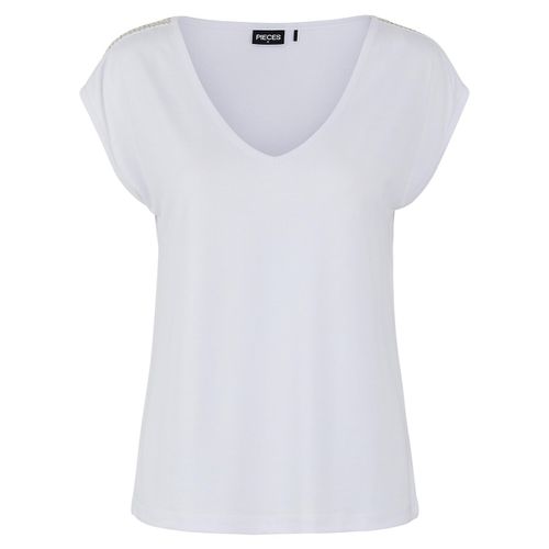 T-shirt a maniche corte, gioielli sulle spalle - PIECES - Modalova