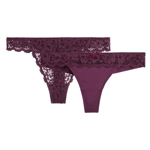 Confezione Da 2 Tanga In Pizzo E Microfibra Donna Taglie 38 - la redoute collections - Modalova