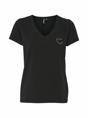 T-shirt Scollo A V, Cuore Ricamato Donna Taglie XS - pieces - Modalova