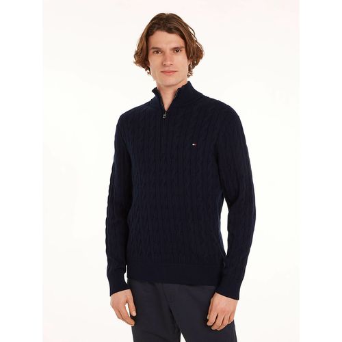 Maglione a trecce collo alto in cotone - TOMMY HILFIGER - Modalova