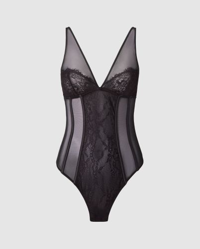 Mesh Lace Plunge Body Black - Understatement - Modalova