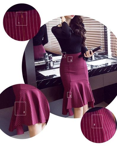 Ladies Office Formal Striped Print Skirt - musthaveskirts - Modalova