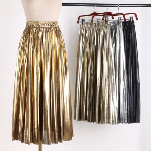 Long Striped Elasticity Pleated Skirts - musthaveskirts - Modalova