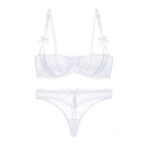 Lace Transparent 1/2 Cup Underwear Set - musthaveskirts - Modalova