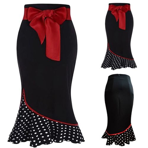 Bow Belt Polka Dot Fishtail Skirt - musthaveskirts - Modalova