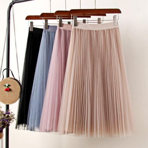 Elastic High Waist Midi Pleated Skirt - musthaveskirts - Modalova