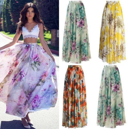 Chiffon Boho Floral Long Maxi Full Skirt - musthaveskirts - Modalova