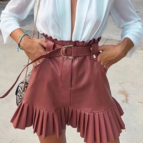 Ruffles Pleated Mini Skirt With Belt - musthaveskirts - Modalova