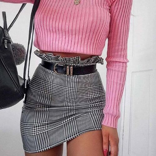 High Waist Plaid Striped Short Skirt - musthaveskirts - Modalova