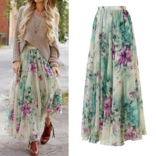 Ladies Boho Floral Print Long Maxi Skirt - musthaveskirts - Modalova