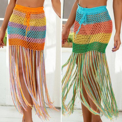 Rainbow Print Hollow Out Fringe Bikini Skirt - musthaveskirts - Modalova