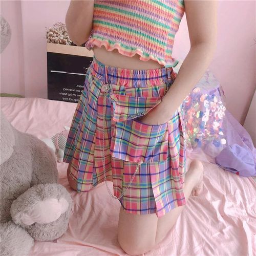 Rainbow A-line Pleated Mini Skirts - musthaveskirts - Modalova