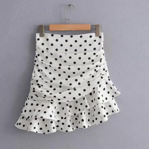 Polka Dot Print Pleated Asymmetrical Skirt - musthaveskirts - Modalova