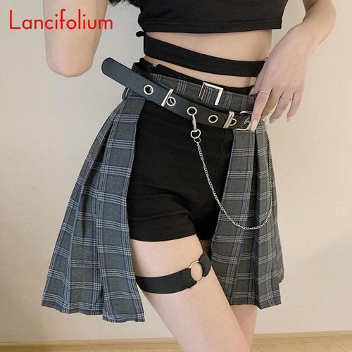 Summer Gothic Punk Pleated Mini Skirt - musthaveskirts - Modalova