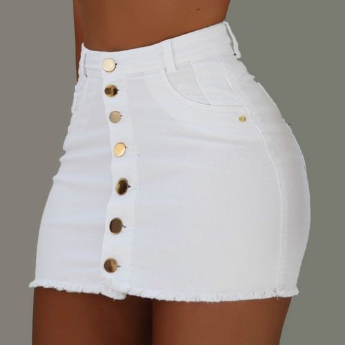 High Waist Slim Splice Denim Shorts Skirt - musthaveskirts - Modalova