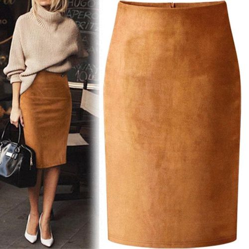 Multi Color Suede Midi Pencil Skirt - musthaveskirts - Modalova