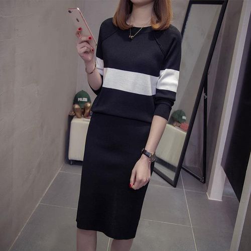 Long Sleeve Pullovers Sweater Tops + Pencil Skirt Suits - musthaveskirts - Modalova