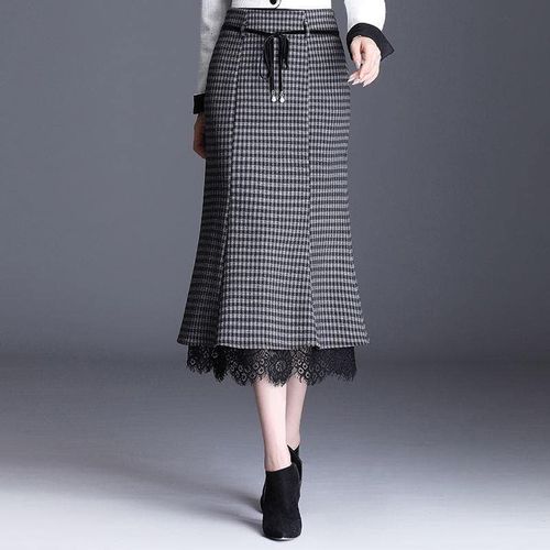 Elegant Vintage Plaid Lace Skirts - musthaveskirts - Modalova