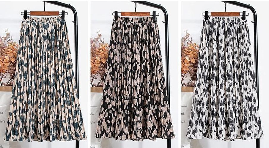 Leopard Print Long Pleated Skirt - musthaveskirts - Modalova