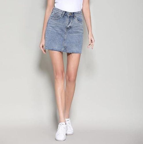 High Waist Mini Jeans Skirt With Pockets - musthaveskirts - Modalova