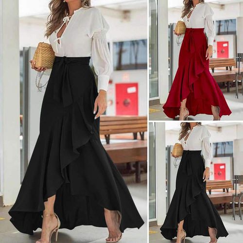 High Waist Belted Casual Loose Party Fishtail Skirts - musthaveskirts - Modalova