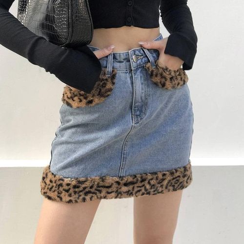 Vintage Leopard Faux Fur Patchwork Skirts - musthaveskirts - Modalova