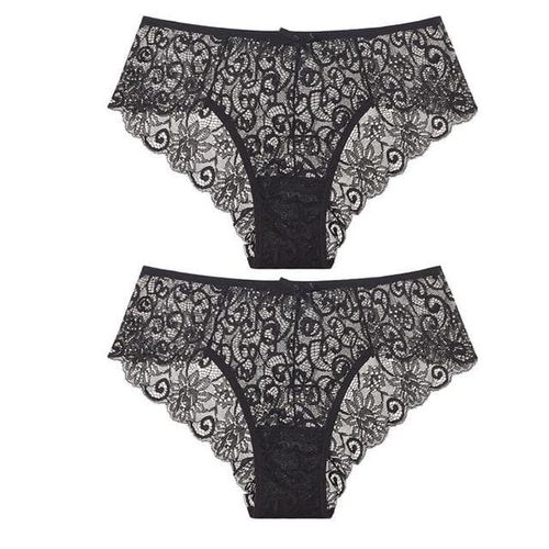 Pieces Black Lace Floral Seamless Low Waist Briefs - musthaveskirts - Modalova