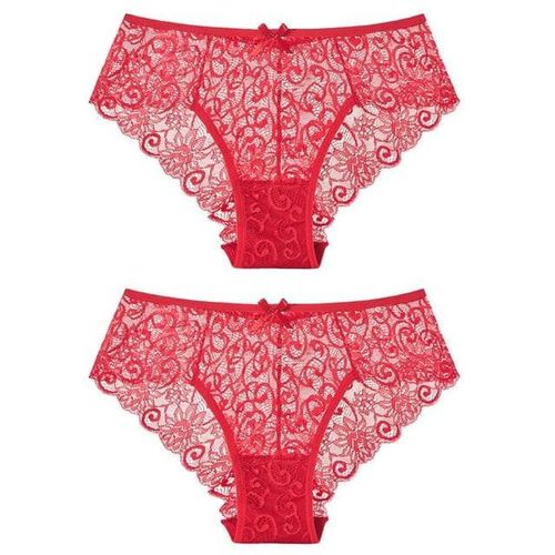 Red 2 Piece Lace Floral Seamless Low Waist Briefs - musthaveskirts - Modalova