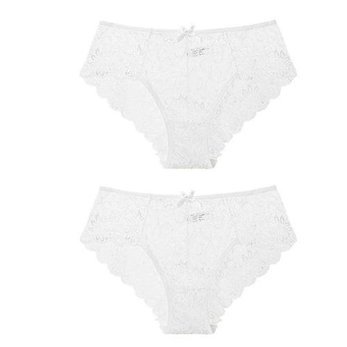 White 2 piece Lace Floral Seamless Low Waist Briefs - musthaveskirts - Modalova