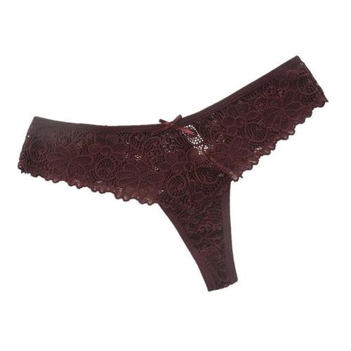 Wine Red Lace Floral Seamless Low Waist Briefs - musthaveskirts - Modalova