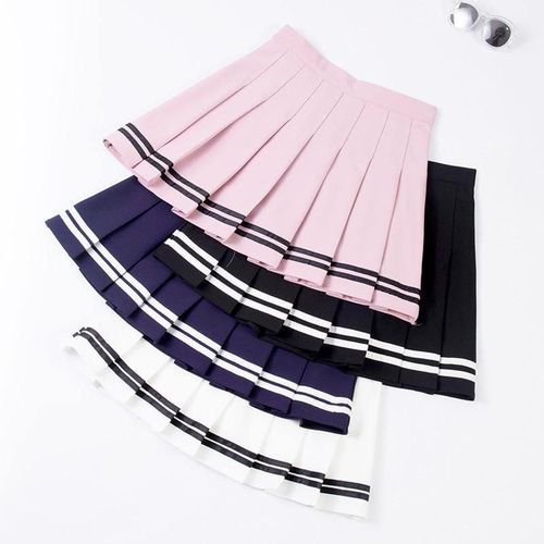 Elastic Waist Striped Pleated Skirt - musthaveskirts - Modalova