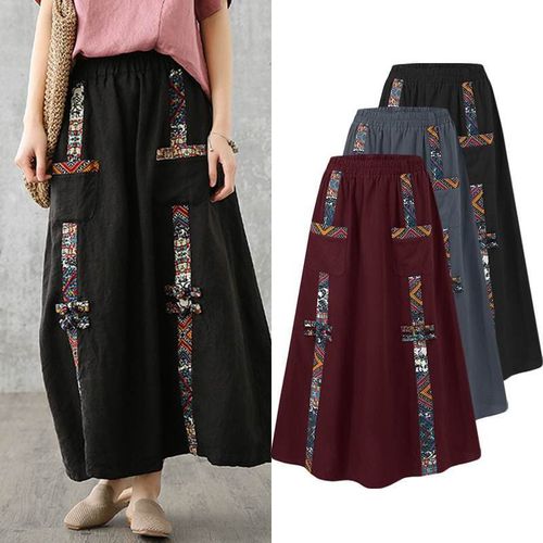 Casual Elastic Waist Patchwork Print Skirt - musthaveskirts - Modalova
