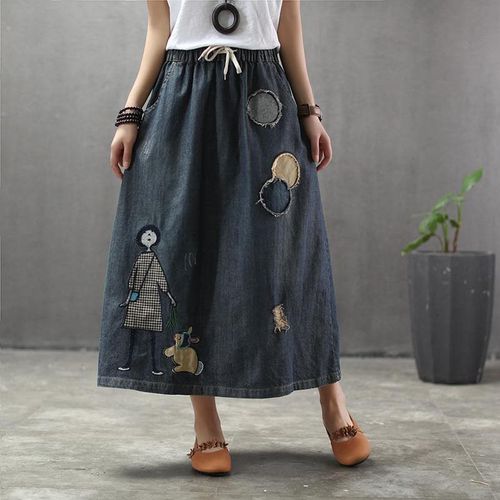 Embroidery Vintage Art Ripped Skirts - musthaveskirts - Modalova