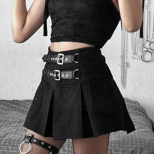 PU Leather Double Buckle Skirt - musthaveskirts - Modalova