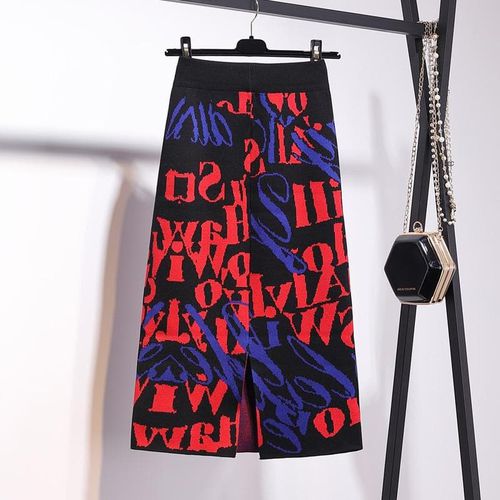 Letters Printed Knitted Skirts - musthaveskirts - Modalova