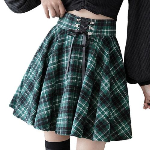 Lace Up Casual Plaid Print Skirt - musthaveskirts - Modalova